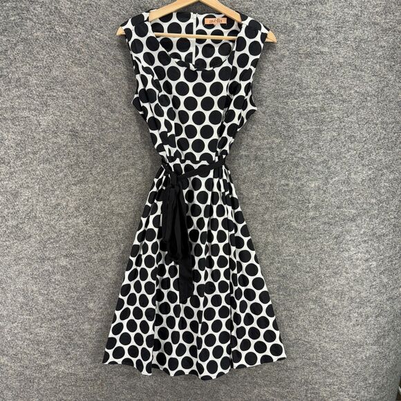 Avella Dress Women M Medium White Polka Dot Sheath Short Zipper Belted Casual - Picture 1 of 6